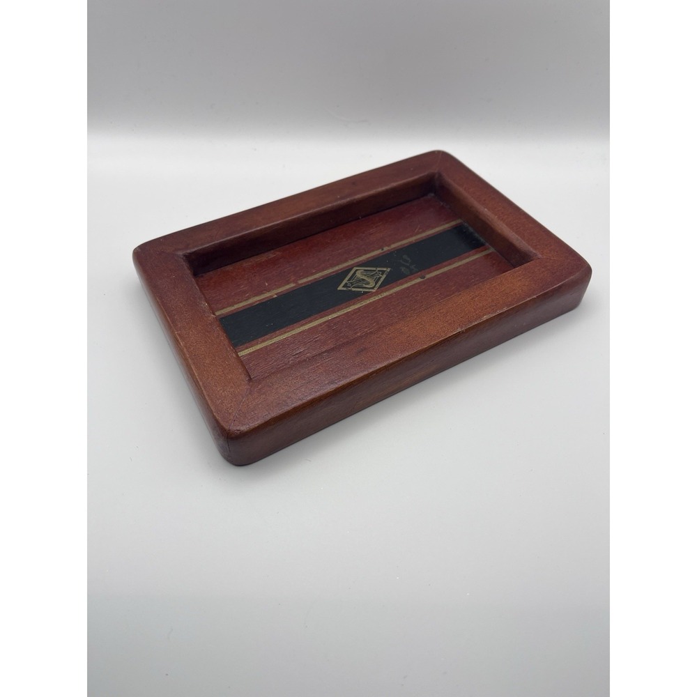 Vintage Wooden Valet Tray Wood Coin Dish Men's Club Graphic Red Black Gold